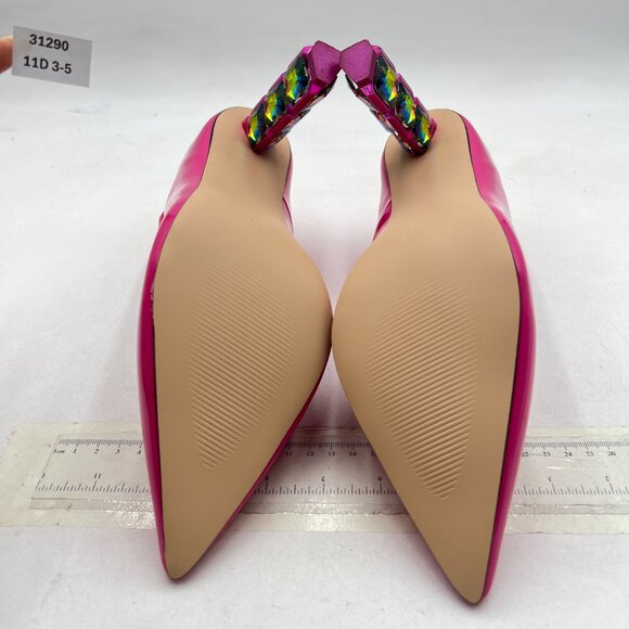 FSJ Deep Pink Pointed Toe Slip On Crystal Pumps Gorgeous Three Diamonds Heel Sho - Picture 7 of 8